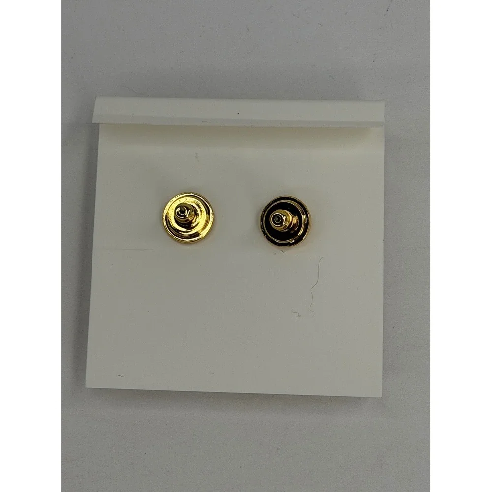 Tory Burch T-Logo Cube‎ Stud Earrings Gold Black White Enamel Geometric Chic